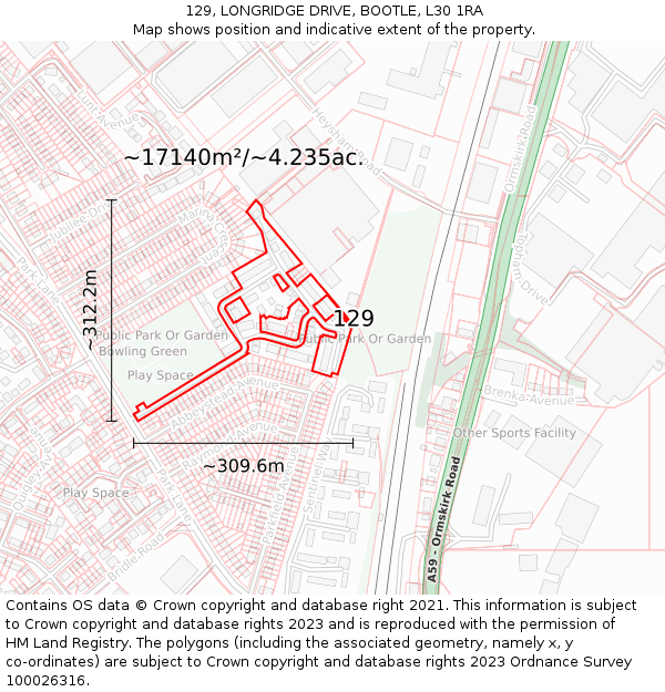 129, LONGRIDGE DRIVE, BOOTLE, L30 1RA: Plot and title map