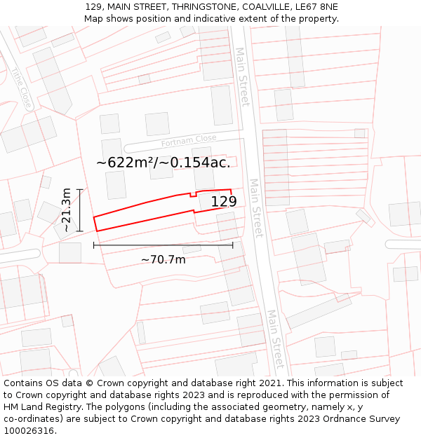 129, MAIN STREET, THRINGSTONE, COALVILLE, LE67 8NE: Plot and title map