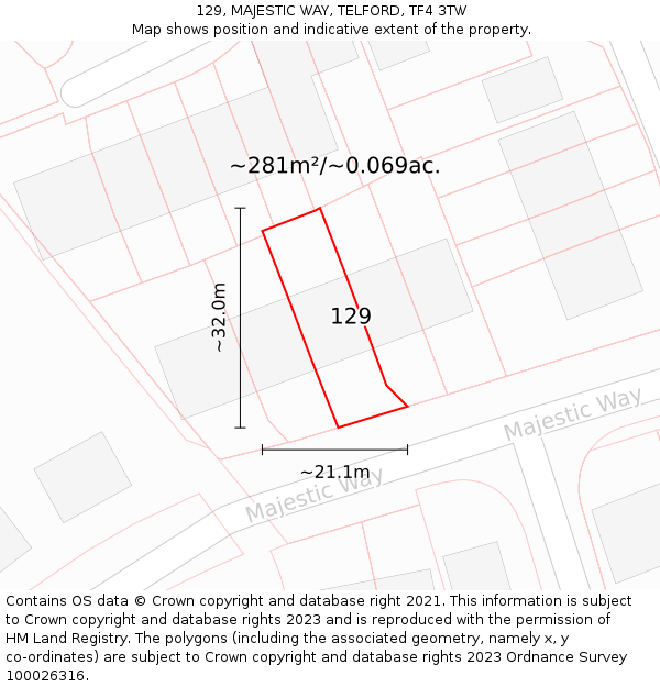 129, MAJESTIC WAY, TELFORD, TF4 3TW: Plot and title map