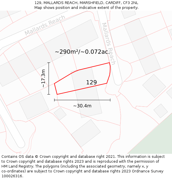 129, MALLARDS REACH, MARSHFIELD, CARDIFF, CF3 2NL: Plot and title map