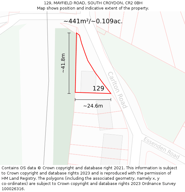 129, MAYFIELD ROAD, SOUTH CROYDON, CR2 0BH: Plot and title map