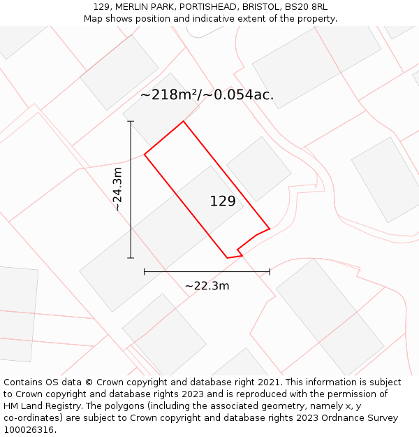 129, MERLIN PARK, PORTISHEAD, BRISTOL, BS20 8RL: Plot and title map