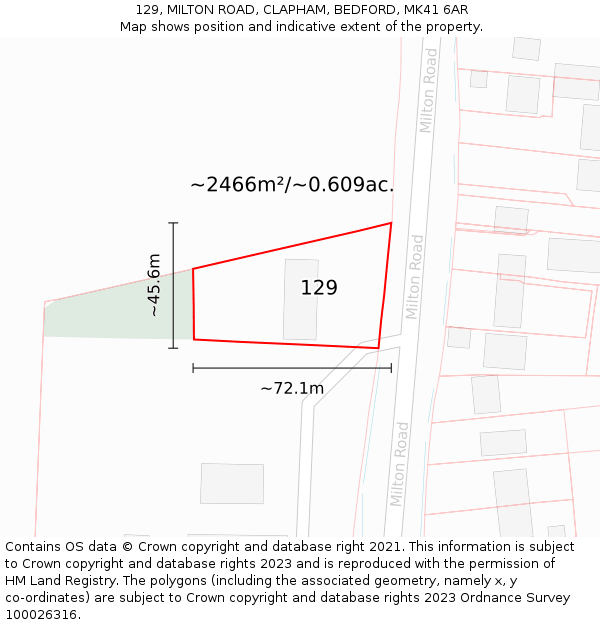 129, MILTON ROAD, CLAPHAM, BEDFORD, MK41 6AR: Plot and title map
