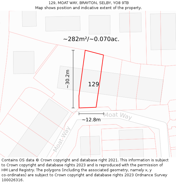 129, MOAT WAY, BRAYTON, SELBY, YO8 9TB: Plot and title map