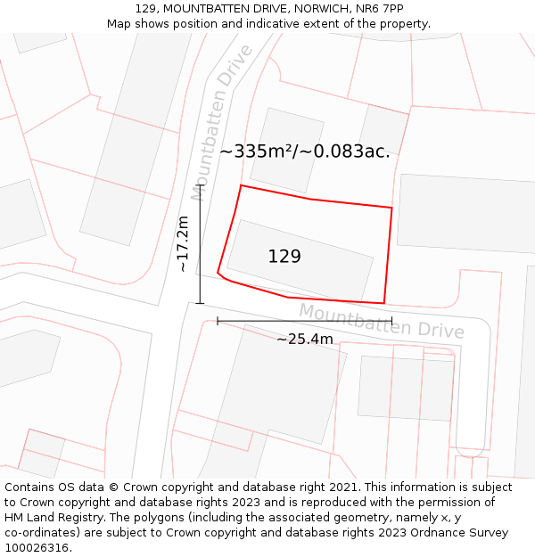 129, MOUNTBATTEN DRIVE, NORWICH, NR6 7PP: Plot and title map