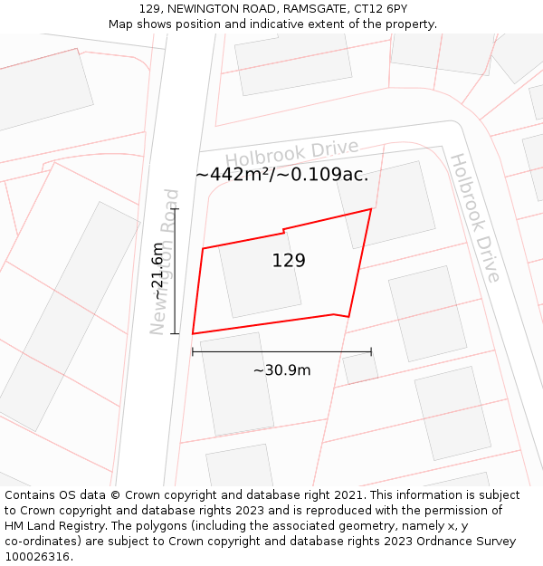 129, NEWINGTON ROAD, RAMSGATE, CT12 6PY: Plot and title map