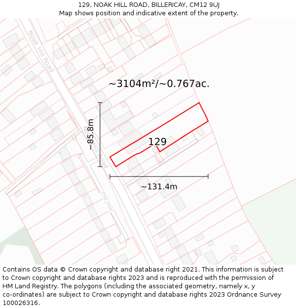 129, NOAK HILL ROAD, BILLERICAY, CM12 9UJ: Plot and title map