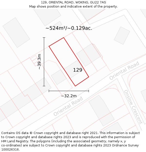 129, ORIENTAL ROAD, WOKING, GU22 7AS: Plot and title map