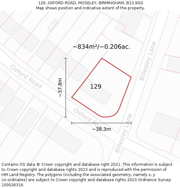 129, OXFORD ROAD, MOSELEY, BIRMINGHAM, B13 9SG: Plot and title map