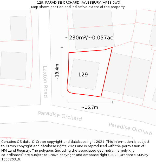 129, PARADISE ORCHARD, AYLESBURY, HP18 0WQ: Plot and title map