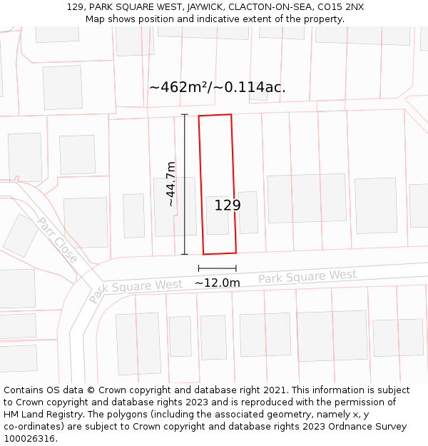 129, PARK SQUARE WEST, JAYWICK, CLACTON-ON-SEA, CO15 2NX: Plot and title map