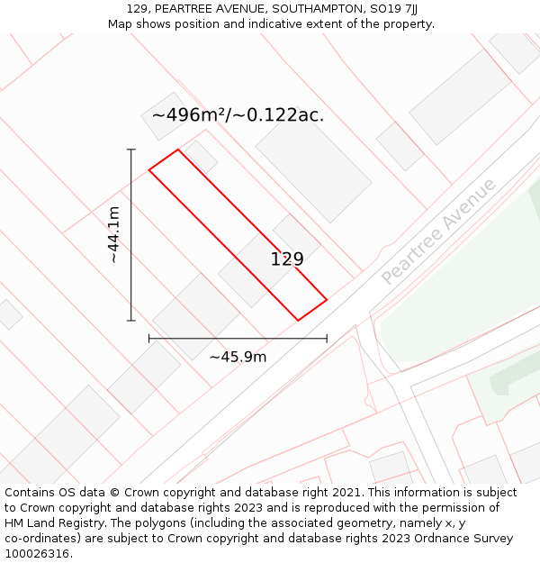 129, PEARTREE AVENUE, SOUTHAMPTON, SO19 7JJ: Plot and title map