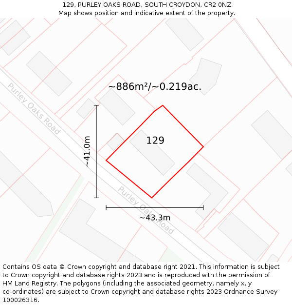 129, PURLEY OAKS ROAD, SOUTH CROYDON, CR2 0NZ: Plot and title map