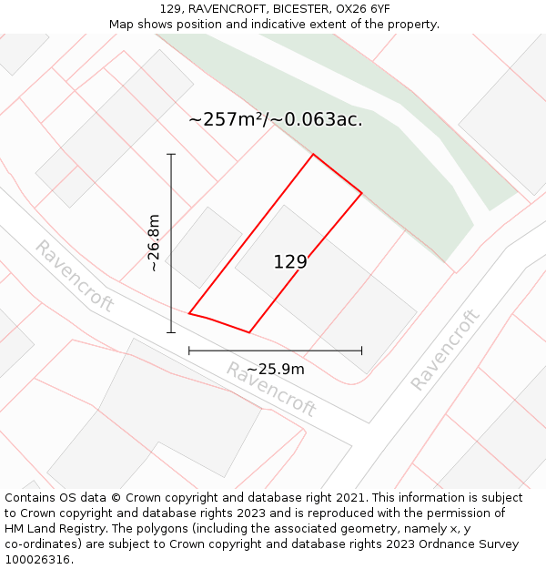 129, RAVENCROFT, BICESTER, OX26 6YF: Plot and title map
