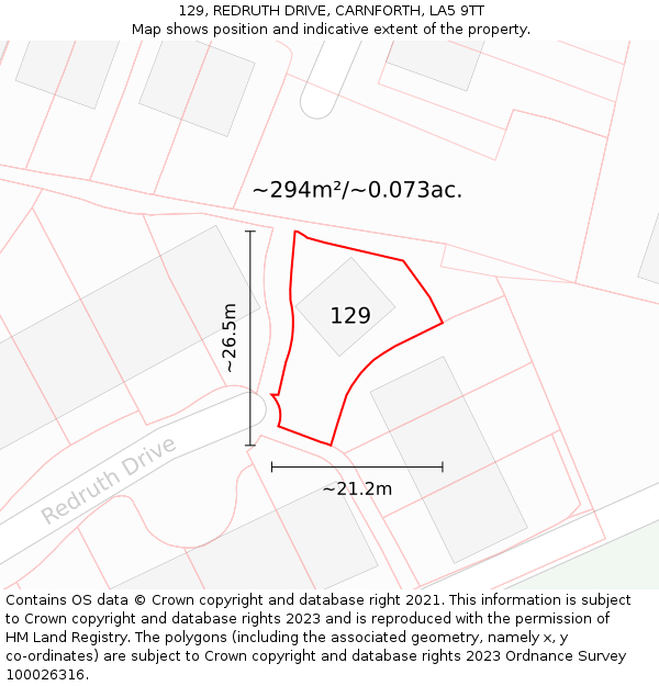 129, REDRUTH DRIVE, CARNFORTH, LA5 9TT: Plot and title map