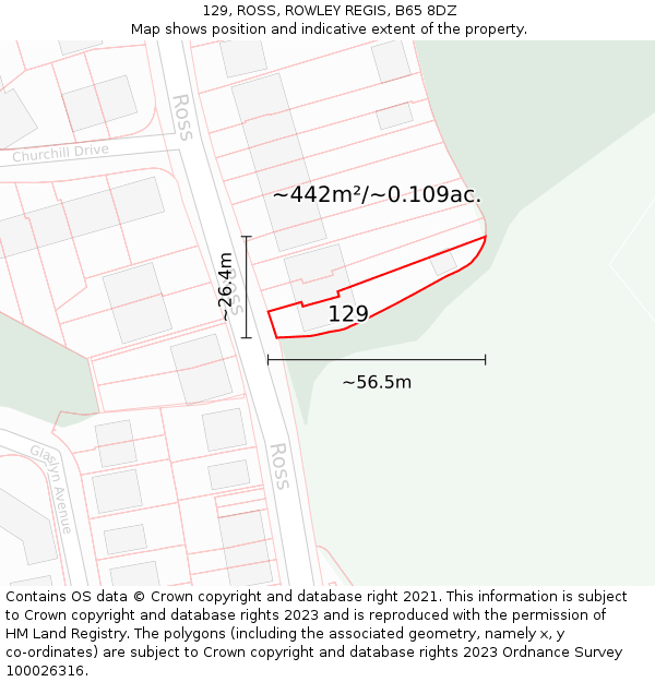 129, ROSS, ROWLEY REGIS, B65 8DZ: Plot and title map