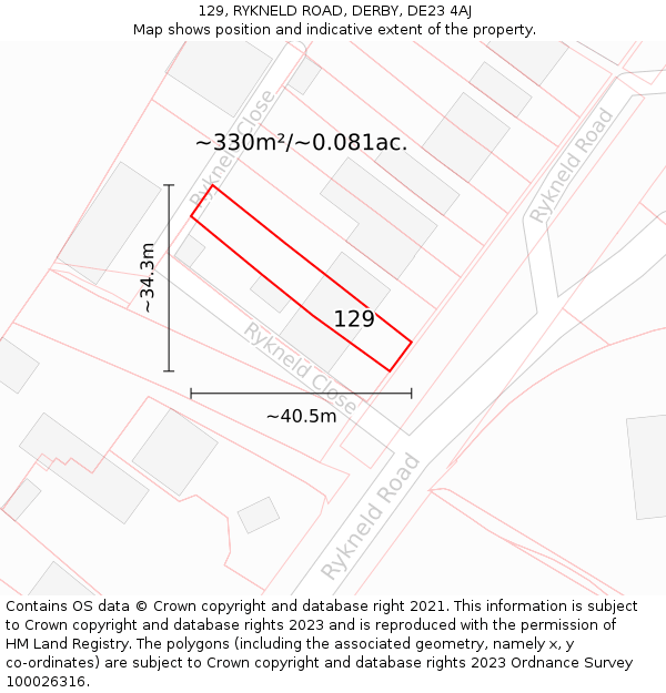 129, RYKNELD ROAD, DERBY, DE23 4AJ: Plot and title map