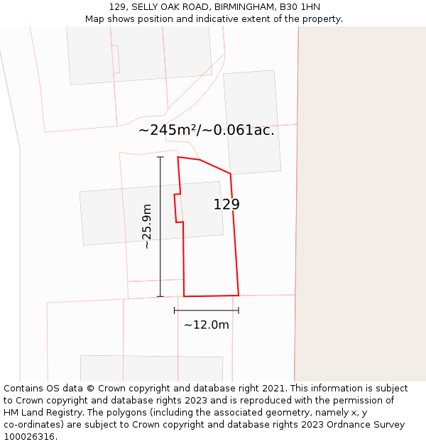 129, SELLY OAK ROAD, BIRMINGHAM, B30 1HN: Plot and title map