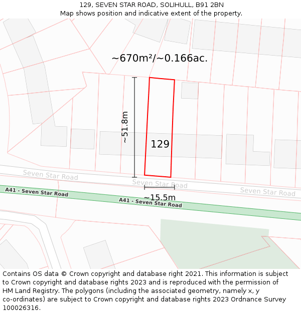 129, SEVEN STAR ROAD, SOLIHULL, B91 2BN: Plot and title map