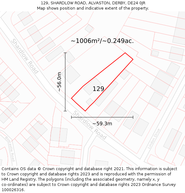 129, SHARDLOW ROAD, ALVASTON, DERBY, DE24 0JR: Plot and title map
