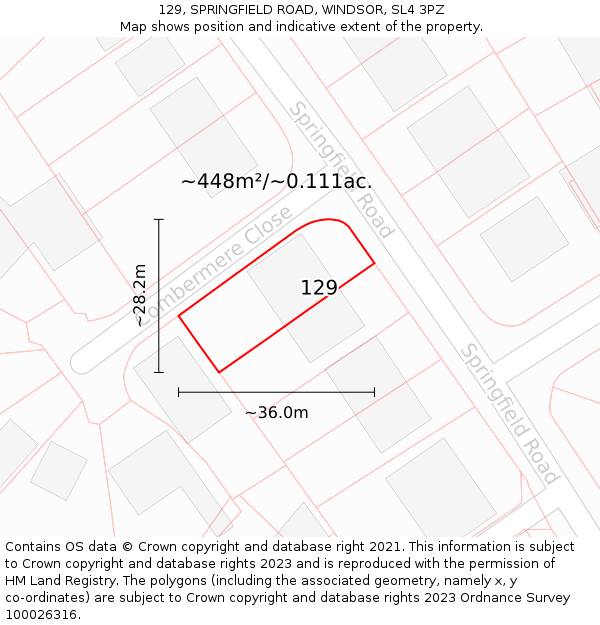129, SPRINGFIELD ROAD, WINDSOR, SL4 3PZ: Plot and title map