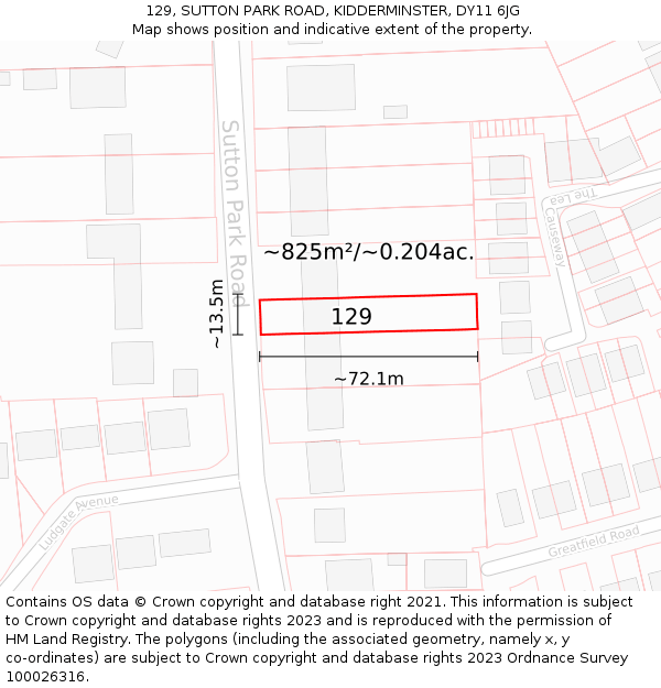 129, SUTTON PARK ROAD, KIDDERMINSTER, DY11 6JG: Plot and title map