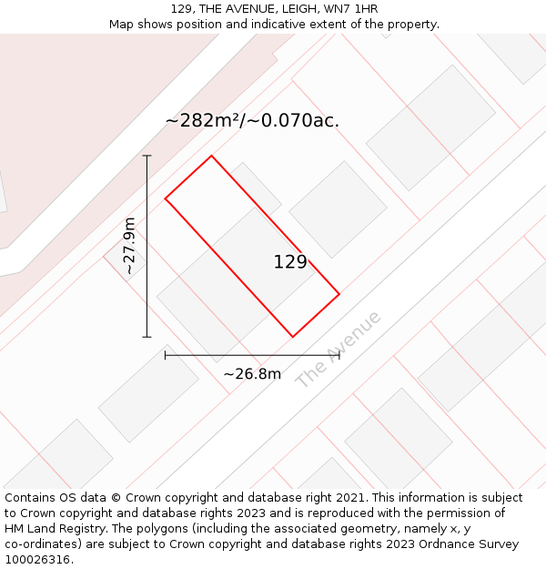 129, THE AVENUE, LEIGH, WN7 1HR: Plot and title map