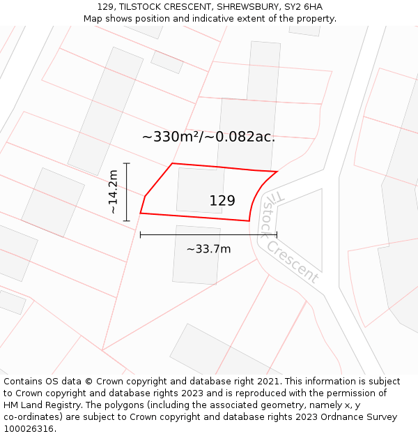 129, TILSTOCK CRESCENT, SHREWSBURY, SY2 6HA: Plot and title map
