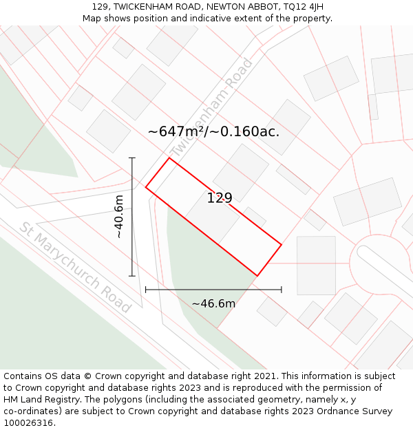 129, TWICKENHAM ROAD, NEWTON ABBOT, TQ12 4JH: Plot and title map