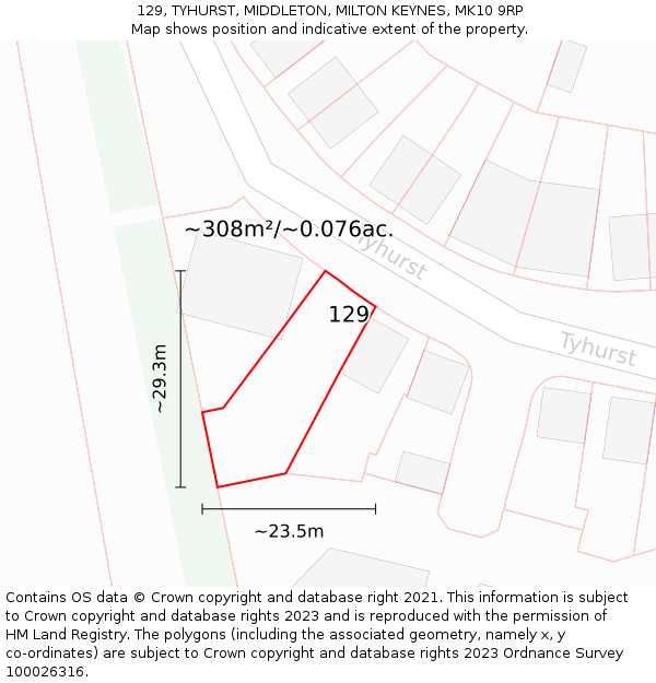 129, TYHURST, MIDDLETON, MILTON KEYNES, MK10 9RP: Plot and title map