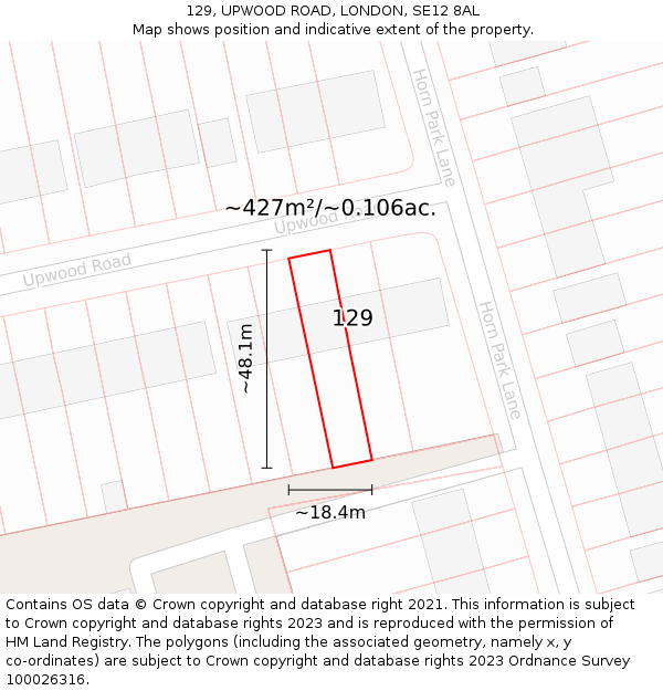 129, UPWOOD ROAD, LONDON, SE12 8AL: Plot and title map