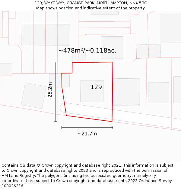 129, WAKE WAY, GRANGE PARK, NORTHAMPTON, NN4 5BG: Plot and title map