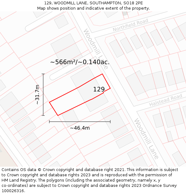 129, WOODMILL LANE, SOUTHAMPTON, SO18 2PE: Plot and title map