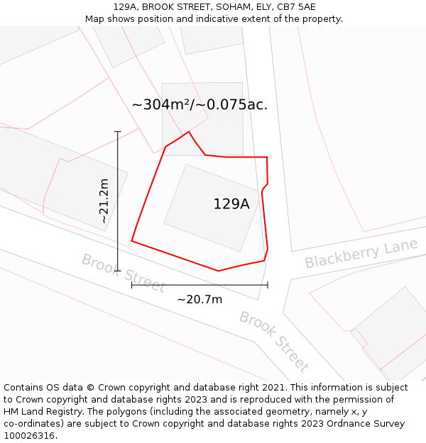 129A, BROOK STREET, SOHAM, ELY, CB7 5AE: Plot and title map