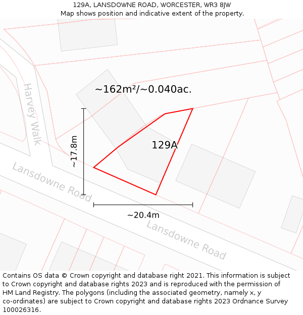 129A, LANSDOWNE ROAD, WORCESTER, WR3 8JW: Plot and title map