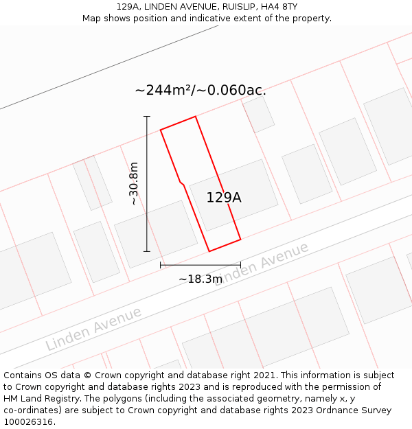 129A, LINDEN AVENUE, RUISLIP, HA4 8TY: Plot and title map