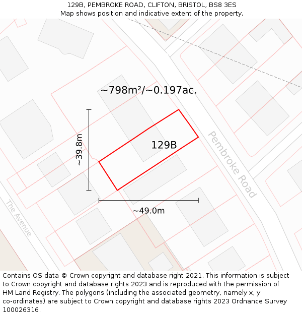 129B, PEMBROKE ROAD, CLIFTON, BRISTOL, BS8 3ES: Plot and title map