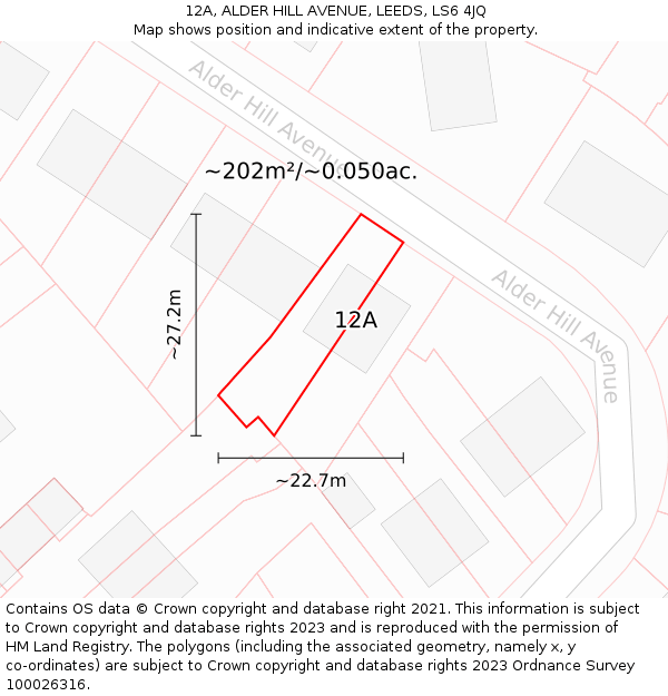 12A, ALDER HILL AVENUE, LEEDS, LS6 4JQ: Plot and title map
