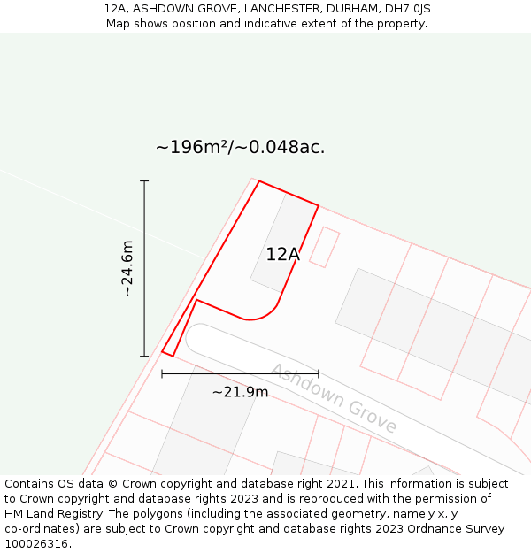 12A, ASHDOWN GROVE, LANCHESTER, DURHAM, DH7 0JS: Plot and title map