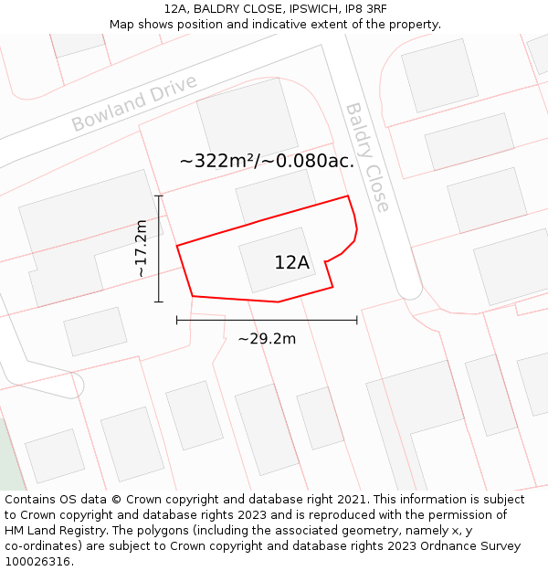 12A, BALDRY CLOSE, IPSWICH, IP8 3RF: Plot and title map