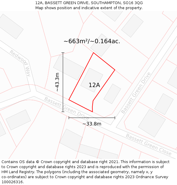 12A, BASSETT GREEN DRIVE, SOUTHAMPTON, SO16 3QG: Plot and title map