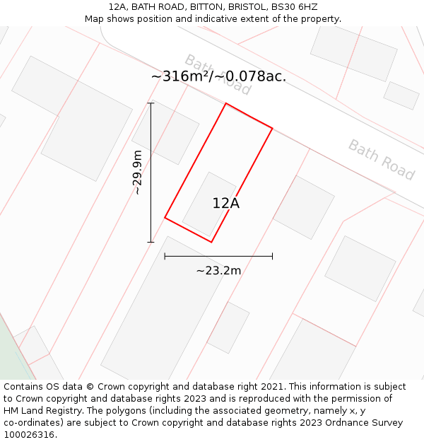 12A, BATH ROAD, BITTON, BRISTOL, BS30 6HZ: Plot and title map