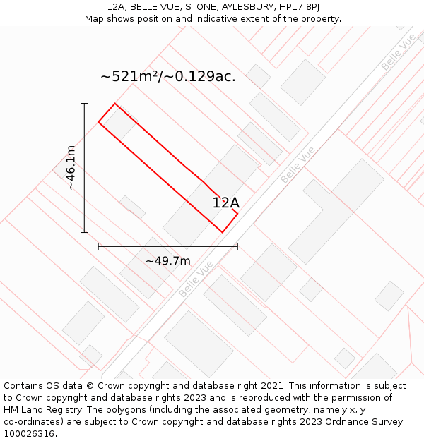 12A, BELLE VUE, STONE, AYLESBURY, HP17 8PJ: Plot and title map