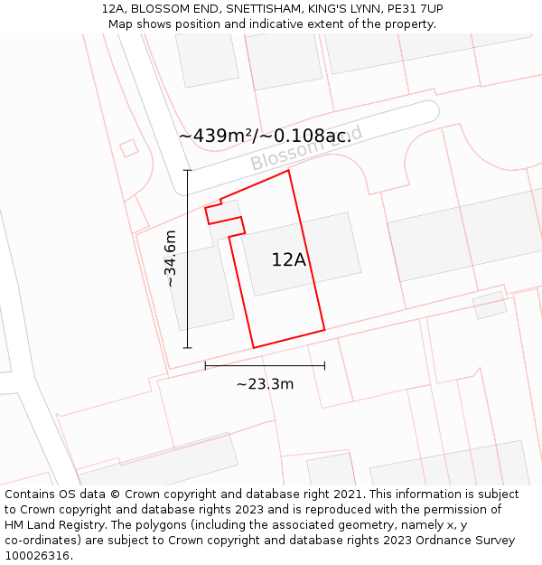12A, BLOSSOM END, SNETTISHAM, KING'S LYNN, PE31 7UP: Plot and title map