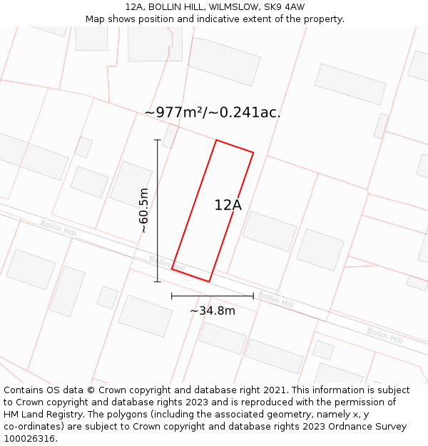 12A, BOLLIN HILL, WILMSLOW, SK9 4AW: Plot and title map