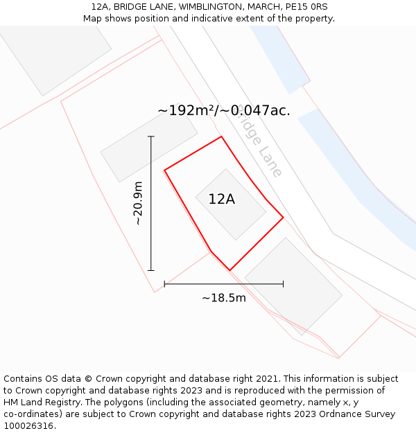 12A, BRIDGE LANE, WIMBLINGTON, MARCH, PE15 0RS: Plot and title map