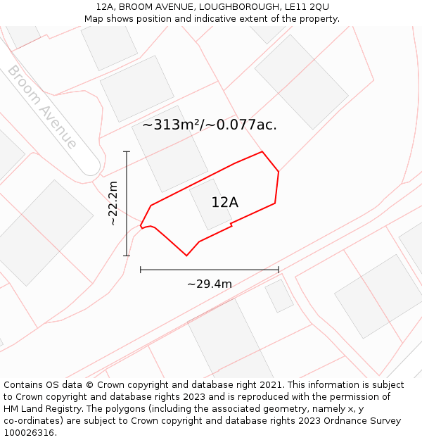 12A, BROOM AVENUE, LOUGHBOROUGH, LE11 2QU: Plot and title map