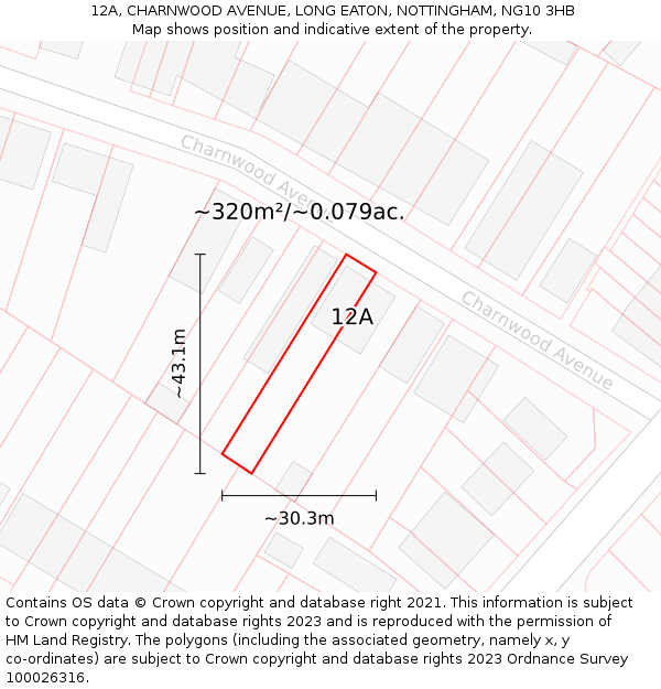 12A, CHARNWOOD AVENUE, LONG EATON, NOTTINGHAM, NG10 3HB: Plot and title map