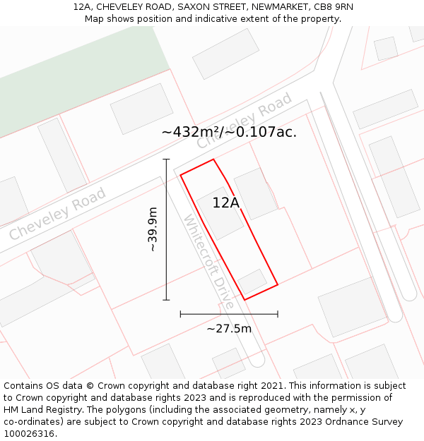 12A, CHEVELEY ROAD, SAXON STREET, NEWMARKET, CB8 9RN: Plot and title map
