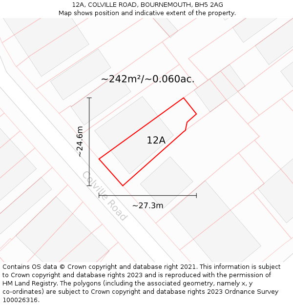 12A, COLVILLE ROAD, BOURNEMOUTH, BH5 2AG: Plot and title map